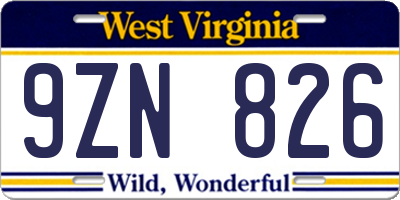 WV license plate 9ZN826