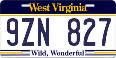 WV license plate 9ZN827