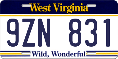 WV license plate 9ZN831