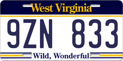 WV license plate 9ZN833