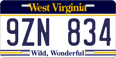 WV license plate 9ZN834