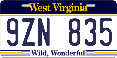 WV license plate 9ZN835
