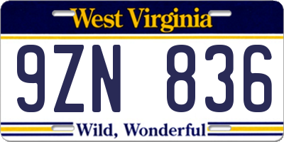 WV license plate 9ZN836
