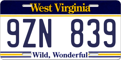 WV license plate 9ZN839