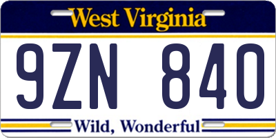 WV license plate 9ZN840
