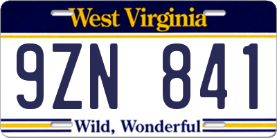 WV license plate 9ZN841