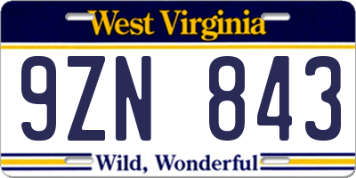 WV license plate 9ZN843