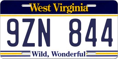 WV license plate 9ZN844