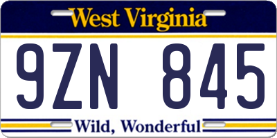 WV license plate 9ZN845