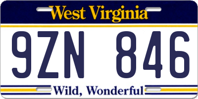 WV license plate 9ZN846
