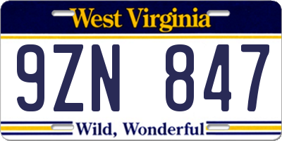 WV license plate 9ZN847