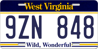 WV license plate 9ZN848