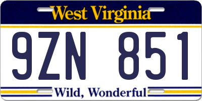 WV license plate 9ZN851