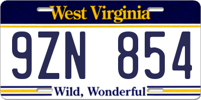 WV license plate 9ZN854