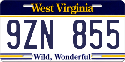 WV license plate 9ZN855