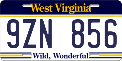 WV license plate 9ZN856