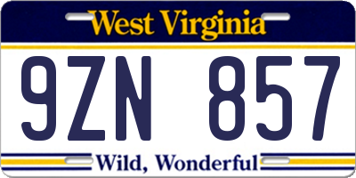 WV license plate 9ZN857
