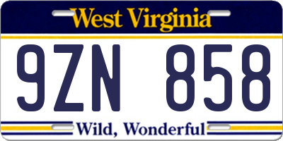 WV license plate 9ZN858