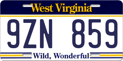 WV license plate 9ZN859