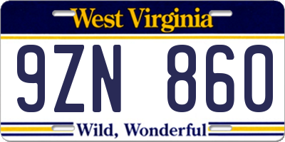 WV license plate 9ZN860