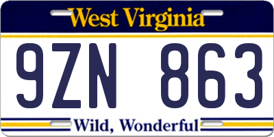 WV license plate 9ZN863