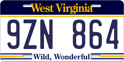 WV license plate 9ZN864