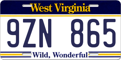 WV license plate 9ZN865