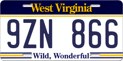 WV license plate 9ZN866