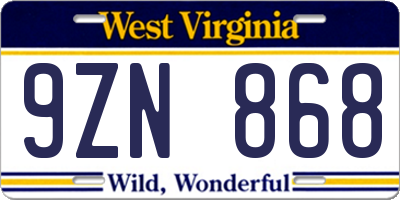 WV license plate 9ZN868
