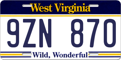 WV license plate 9ZN870
