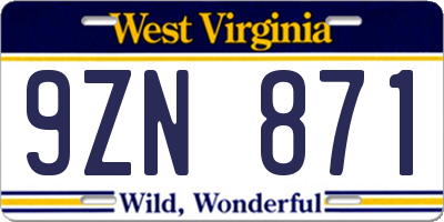 WV license plate 9ZN871