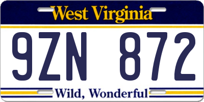 WV license plate 9ZN872