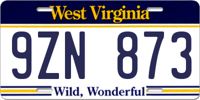 WV license plate 9ZN873