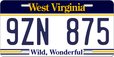 WV license plate 9ZN875