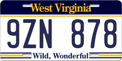 WV license plate 9ZN878