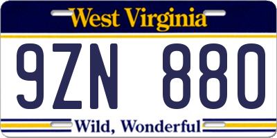 WV license plate 9ZN880
