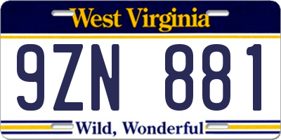 WV license plate 9ZN881
