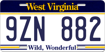 WV license plate 9ZN882