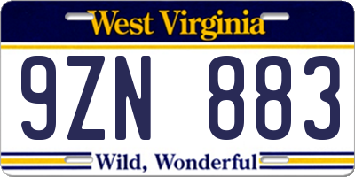 WV license plate 9ZN883