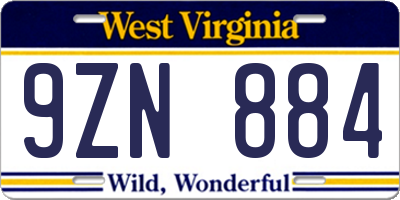 WV license plate 9ZN884