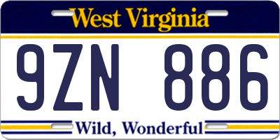 WV license plate 9ZN886