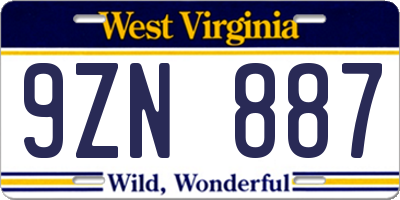 WV license plate 9ZN887