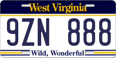 WV license plate 9ZN888