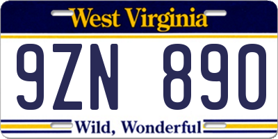 WV license plate 9ZN890