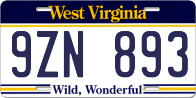 WV license plate 9ZN893
