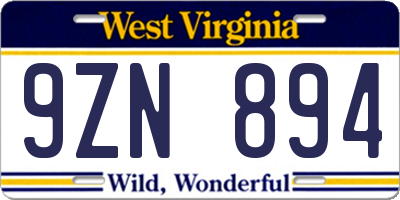 WV license plate 9ZN894
