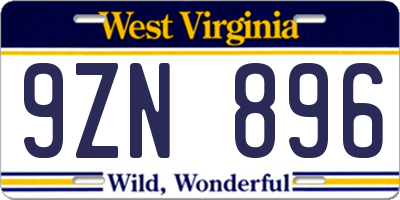 WV license plate 9ZN896