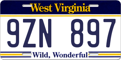 WV license plate 9ZN897