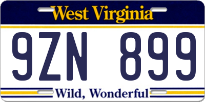 WV license plate 9ZN899