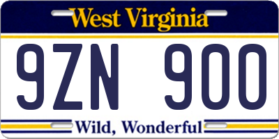 WV license plate 9ZN900